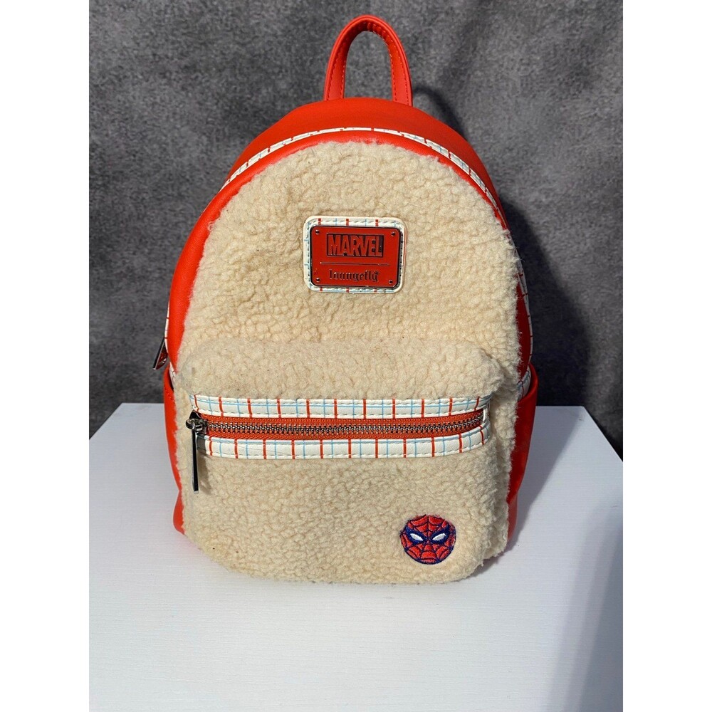 Loungefly Marvel Spider-Man Sherpa Mini Backpack Disney Parks Great Power Quote